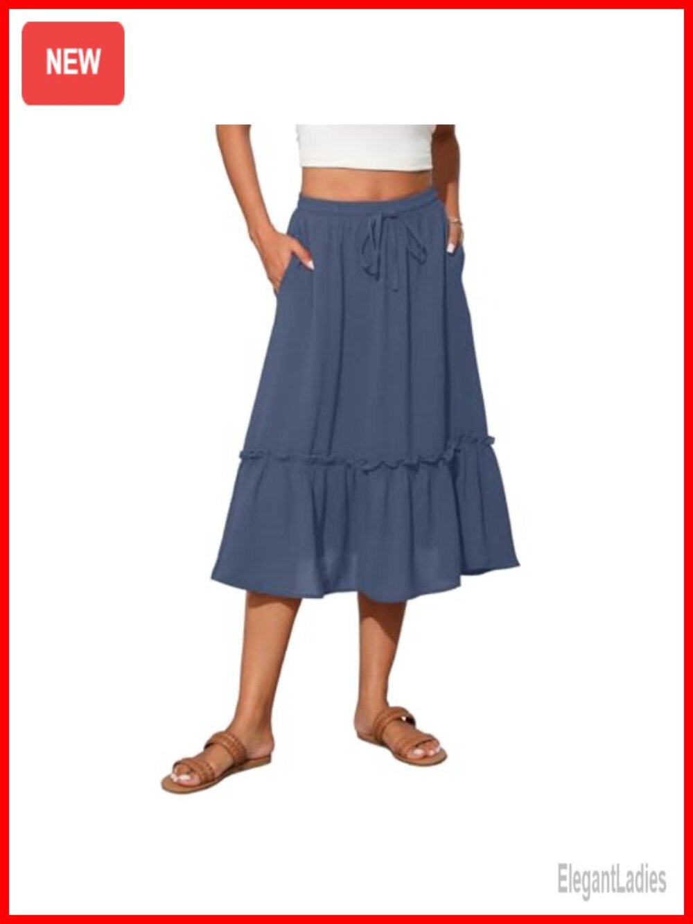 Womens High Waist Tiered Midi Skirt Flowy Long Length with Pockets
